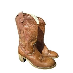 Vintage Dingo Leather Acme Western 9219 Boots Youth Sz 3 M Wheat Tan Distressed